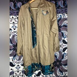 Chicos VTG 3 trench coat upcycled lace